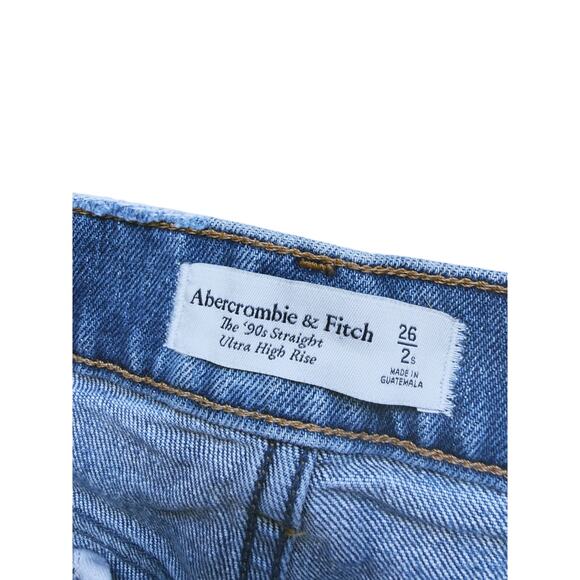 Abercrombie & Fitch Ultra High Rise 90s Straight Jeans Blue 2 Short Classic - Picture 4 of 6